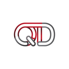 initial logo letter QD, linked outline red and grey colored, rounded logotype