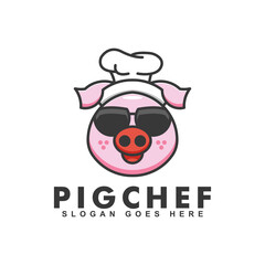Cute Chef Pig logo template.