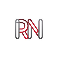 initial logo letter RN, linked outline red and grey colored, rounded logotype