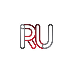 Obraz premium initial logo letter RU, linked outline red and grey colored, rounded logotype