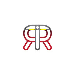 initial logo letter RR, linked outline red and grey colored, rounded logotype