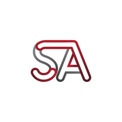 initial logo letter SA, linked outline red and grey colored, rounded logotype