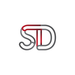 initial logo letter SD, linked outline red and grey colored, rounded logotype