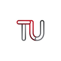 initial logo letter TU, linked outline red and grey colored, rounded logotype