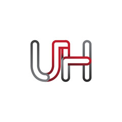 initial logo letter UH, linked outline red and grey colored, rounded logotype