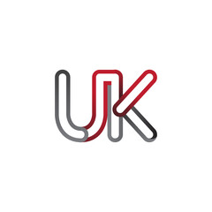 initial logo letter UK, linked outline red and grey colored, rounded logotype