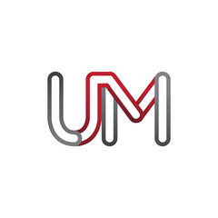 initial logo letter UM, linked outline red and grey colored, rounded logotype