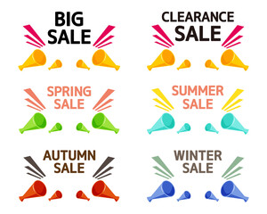 セールメガホンのベクターイラスト　販売促進とお買い得を知らせるアイコン　