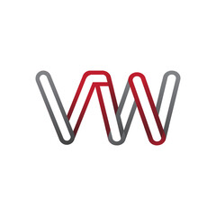Obraz premium initial logo letter VW, linked outline red and grey colored, rounded logotype