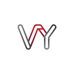 initial logo letter VY, linked outline red and grey colored, rounded logotype