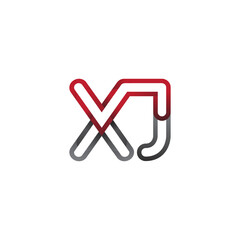 initial logo letter XJ, linked outline red and grey colored, rounded logotype