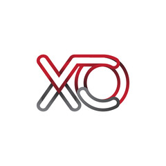 initial logo letter XO, linked outline red and grey colored, rounded logotype