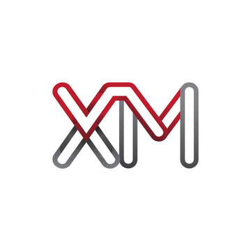 initial logo letter XM, linked outline red and grey colored, rounded logotype