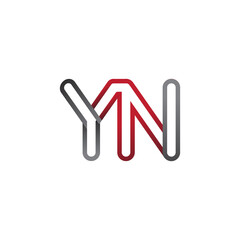initial logo letter YN, linked outline red and grey colored, rounded logotype