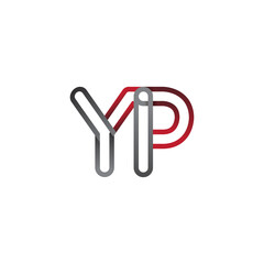 initial logo letter YP, linked outline red and grey colored, rounded logotype