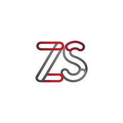 initial logo letter ZS, linked outline red and grey colored, rounded logotype