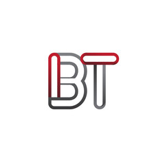 initial logo letter BT, linked outline red and grey colored, rounded logotype