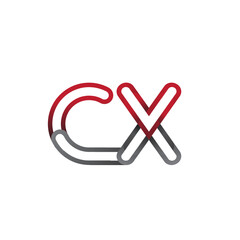 initial logo letter CX, linked outline red and grey colored, rounded logotype