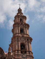 Nuestra Señora de la Asuncion cathedral, city’s main church, whose baroque style front is extremely detailed, Lagos de Moreno Mexican Town