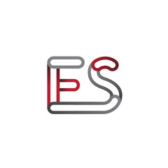 initial logo letter ES, linked outline red and grey colored, rounded logotype