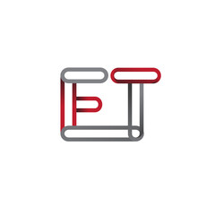 initial logo letter ET, linked outline red and grey colored, rounded logotype