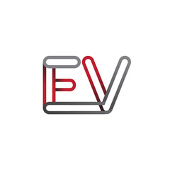 initial logo letter EV, linked outline red and grey colored, rounded logotype
