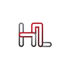 initial logo letter HL, linked outline red and grey colored, rounded logotype