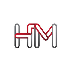 initial logo letter HM, linked outline red and grey colored, rounded logotype