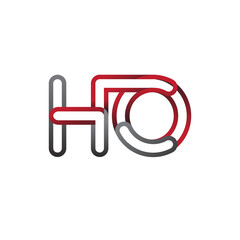 initial logo letter HO, linked outline red and grey colored, rounded logotype