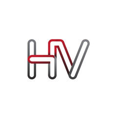 initial logo letter HV, linked outline red and grey colored, rounded logotype