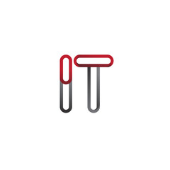 initial logo letter IT, linked outline red and grey colored, rounded logotype