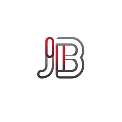 initial logo letter JB, linked outline red and grey colored, rounded logotype