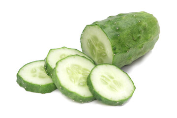 sliced cucumber isolated on white background