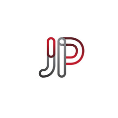 initial logo letter JP, linked outline red and grey colored, rounded logotype