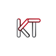 initial logo letter KT, linked outline red and grey colored, rounded logotype