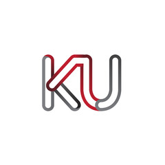 initial logo letter KU, linked outline red and grey colored, rounded logotype