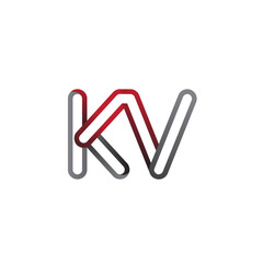 initial logo letter KV, linked outline red and grey colored, rounded logotype