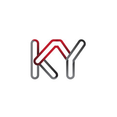 initial logo letter KY, linked outline red and grey colored, rounded logotype