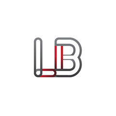 initial logo letter LB, linked outline red and grey colored, rounded logotype