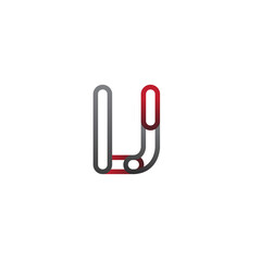 initial logo letter LJ, linked outline red and grey colored, rounded logotype