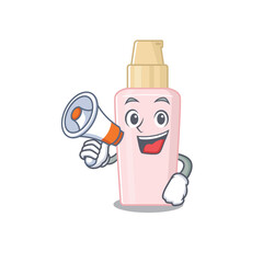 Mascot design of foundation announcing new products on a megaphone