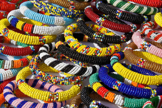 Samburu beaded bracelets for sale at Samburu/Buffalo Springs Game Reserve airstrip, Kenya