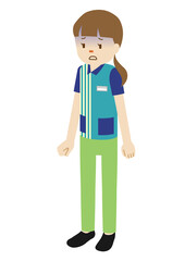 Illustration of a female clerk at convenience store (look pale)