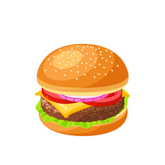 Cheeseburger, hamburger. Vector illustration cartoon flat icon isolated on white.