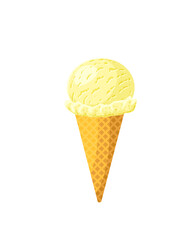 Banana ice cream cone. Design template for AD, promo, menu, flyer. Vector illustration cartoon icon isolated on white background.