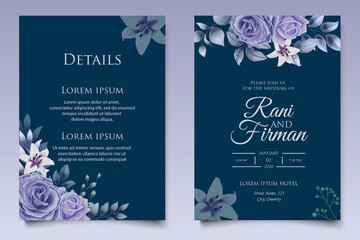 Watercolor wedding invitation floral and leaves card template