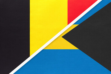 Belgium and The Bahamas, symbol of two national flags from textile. Championship between two countries.