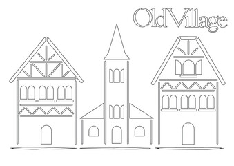 오래된마을, village stencil, 집일러스트, 마을일러스트, 라인일러스트, village illustration