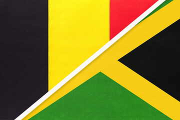 Belgium and Jamaica, symbol of two national flags from textile. Championship between two countries.
