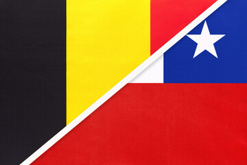 Belgium and Chile, symbol of two national flags from textile. Championship between two countries.